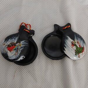 Two Vintage Castanets Hand Painted